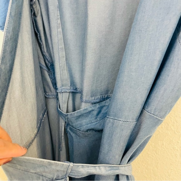 Loft Flutter Sleeve Denim Wrap Dress Women Size 10 Blue - Picture 7 of 10